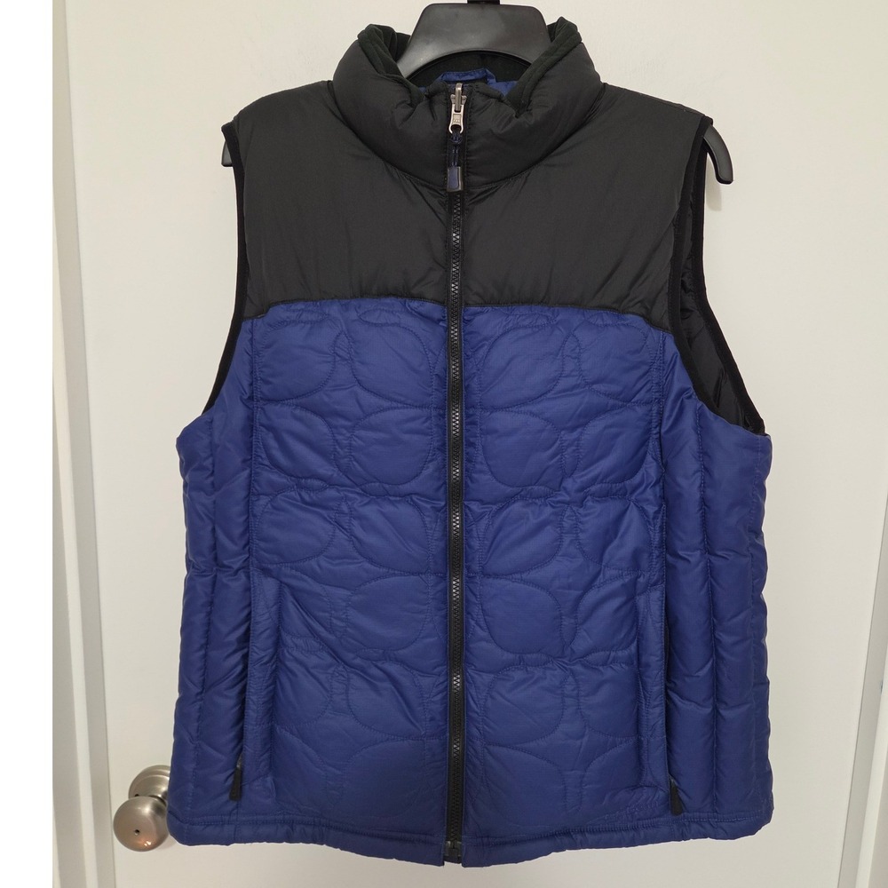 LL Bean Womens Down Puffer Vest Blue Black Colorblock Quilted Ripstop 0DCV9 L